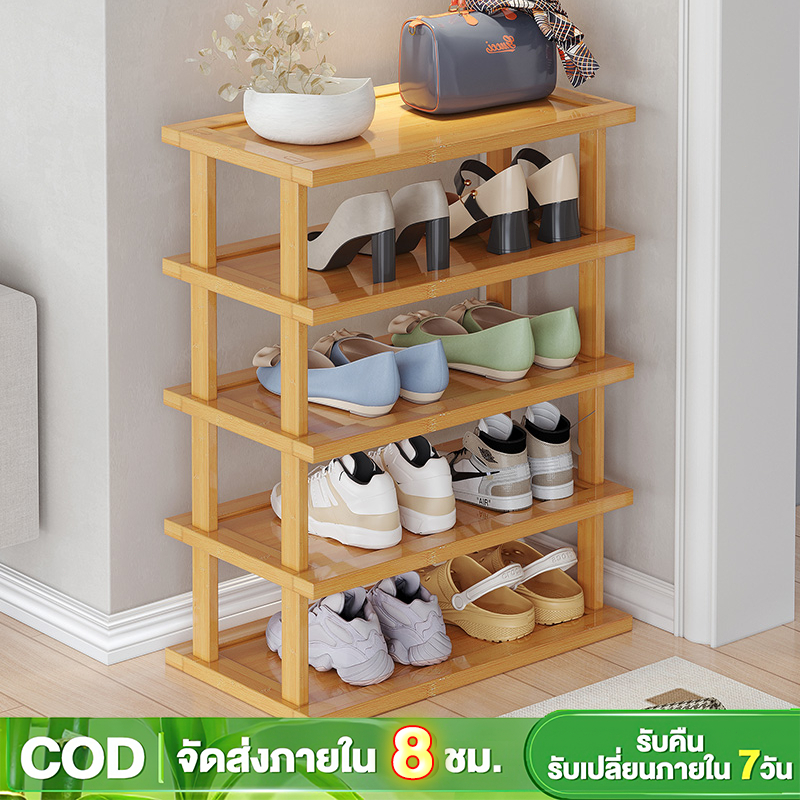 ชั้นวางรองเท้า ทำจากไม้ไผ่แท้ สำหรับวางของในบ้าน เฟอร์นิเจอร์จัดเก็บรองเท้า ไม่ต้องใช้น็อตในการประกอบ