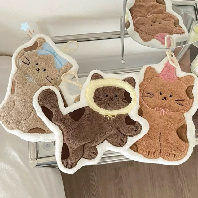 พร้อมส่ง🍪 PP ผ้าเช็ดมือ Brown Cat แมวน้ำตาล น่ารัก สไตล์ญี่ปุ่น แขวนไว้ในห้องน้ำ ห้องครัว ของแต่งบ้าน ผ้าขนหนู 43024