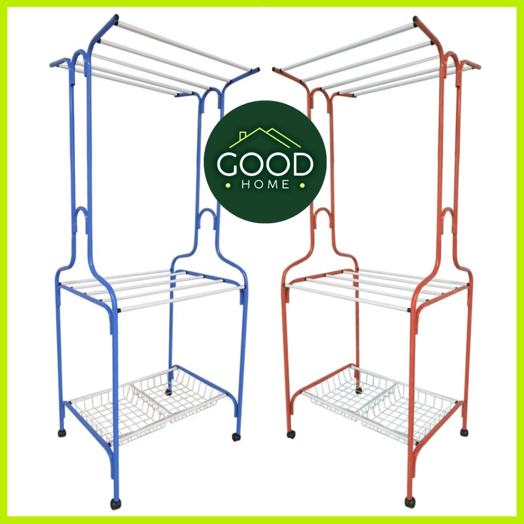 GOODHOME ราวตากผ้าA-9มีล้อ ตากผ้าเปียก ชั้นล่างเป็นตะกร้า รุ่นข.ขวด✅มี5สีให้เลือก✅