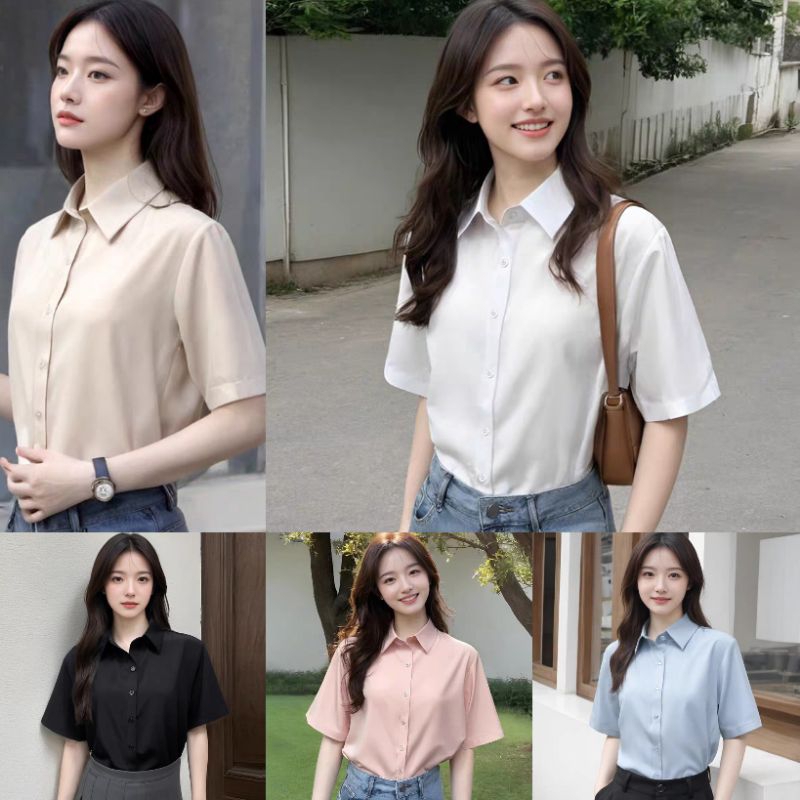 KT04 เสื้อเชิ้ตคอปกแขนสั้นผ้าไหมอิตาลี Italian silk เกรดA รีดง่ายยับยาก สวมใส่เย็นสบาย