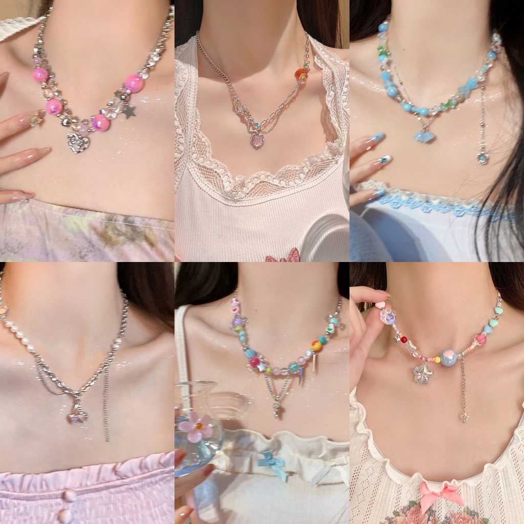 สร้อยคอ สร้อยคอน่ารัก ins สไตล์เกาหลี ดอกไม้ แอปเปิล dopamine y2k ins หลากสี สีสันสดใส ใส่ไปทะเล พร้อมส่ง COD