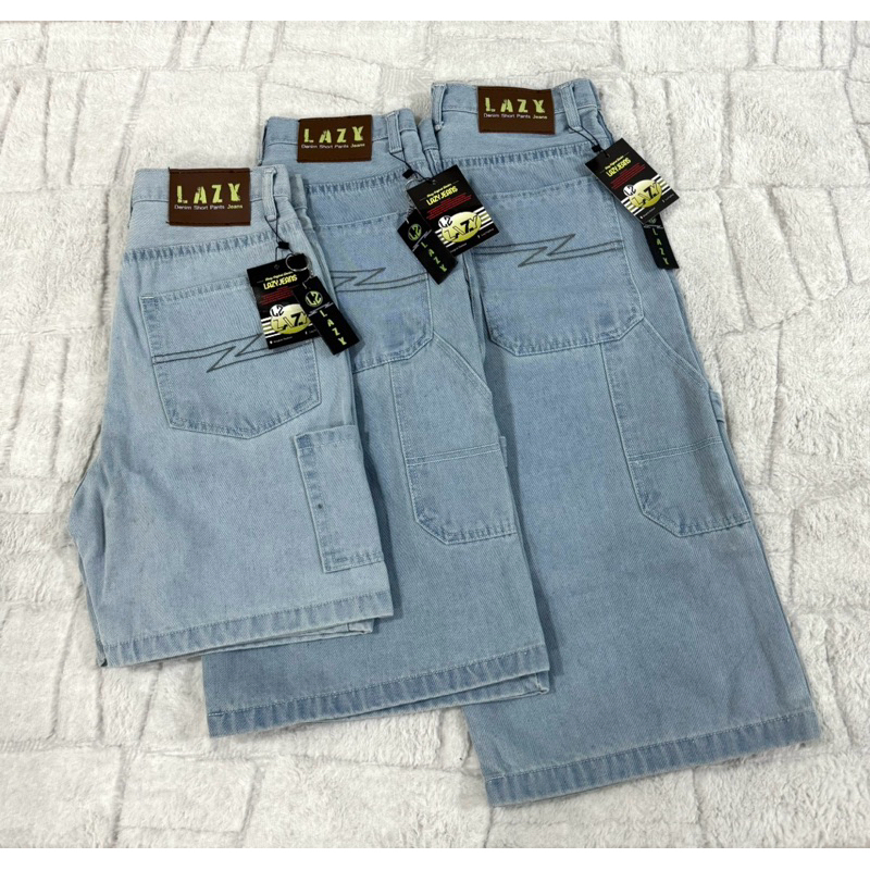 กางเกงยีนส์ Lazy ขาสั้นสีบลู แถมป้ายห้อย