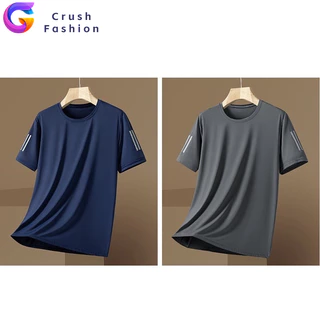 Crush คอกลม ผ้าไหมน้ำแข็ง เย็น แขนสั้น ชาย ฤดูร้อน แบบหลวม ใส่สบาย กีฬา เสื้อยืด สไตล์เกาหลี เหมาะกับฤดูร้อน