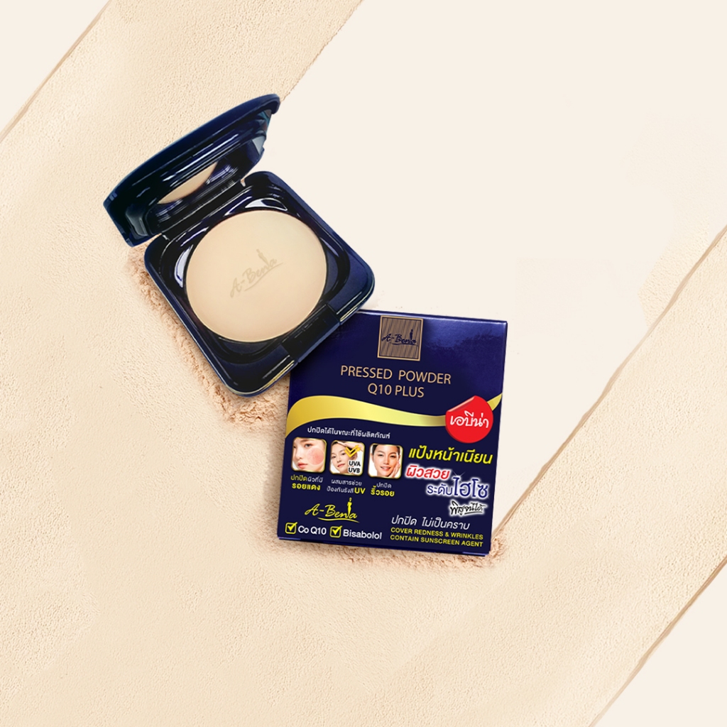 เอบีน่า แป้งพัฟ/แป้งตลับ แป้งไฮโซ หน้าเนียน กระจ่างใส ABENA PRESSED POWDER Q10 PLUS : Smooth & Natural Finish