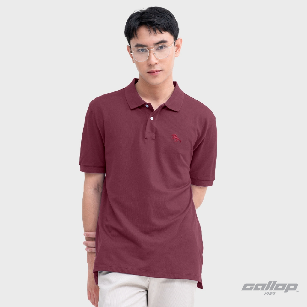 GALLOP : Men's Wear PIQUE POLO SHIRTS เสื้อโปโล ผ้าปิเก้ สีพื้น รุ่น GP9068 สี Burgundy - เบอกันดี /