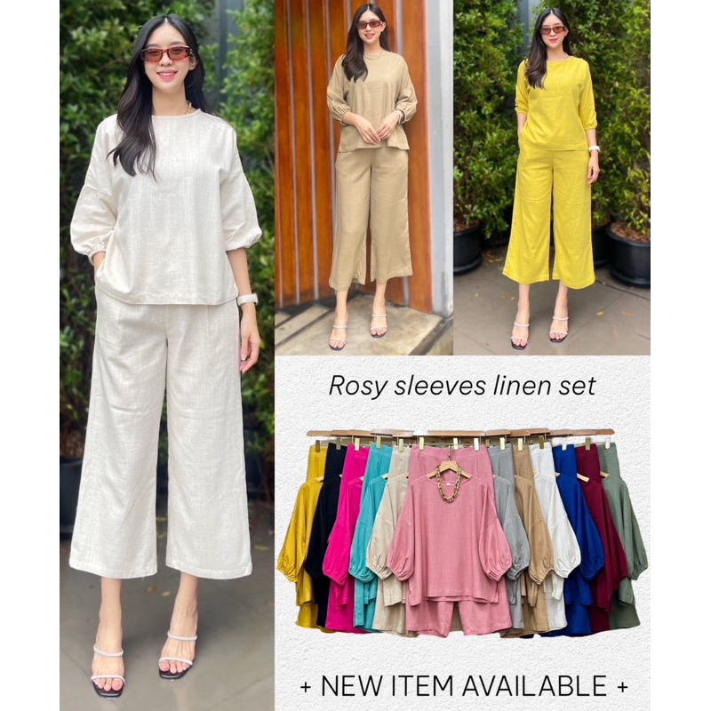 Rosy Linen x Cropped Pants 🌺เซ็ตผ้าลินินผสม เสื้อคอปาดแขนยาวแต่งกุ๊นยางปลายแขน กางเกงทรง5ส่วนซิปข้าง เนื้อผ้าพรีเมี่ยม
