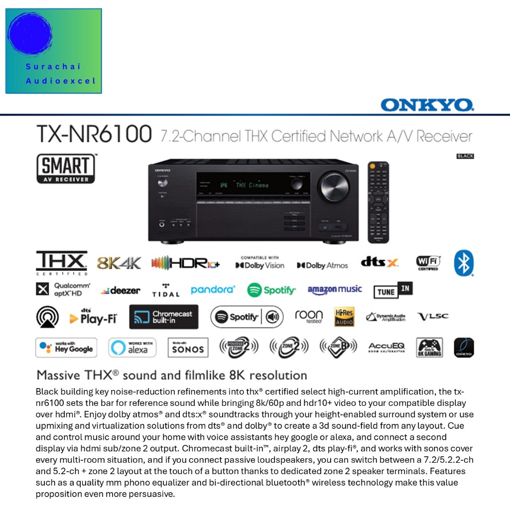 ONKYO TX-NR6100 (BLACK) 7.2-Channel THX Certified AV Receiver