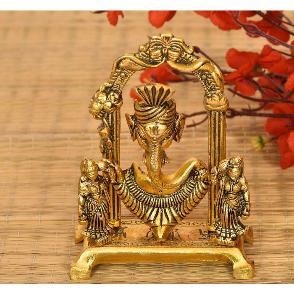 รูปเคารพพระพิฆเนศทองเหลืองพร้อมรูปฤทธิสิทธิ์ | Ganpati Murti สำหรับวัดในบ้าน งานบูชา และของตกแต่งบ้า