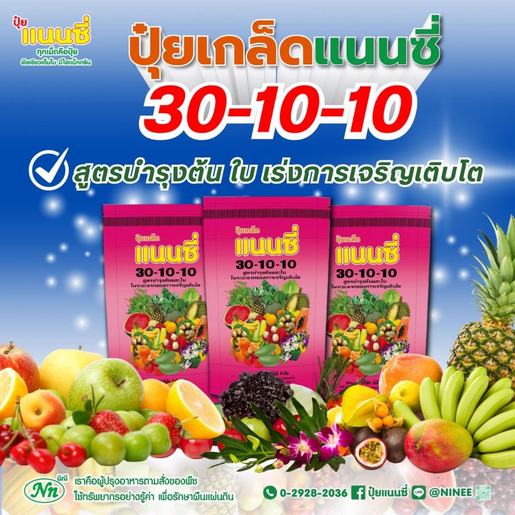 ปุ๋ยเกล็ดผง แนนซี่ 30-10-10 ช่วยเสริมสร้างการเจริญเติบโต เสริมภูมิต้านทาน บำรุงต้น ใบ