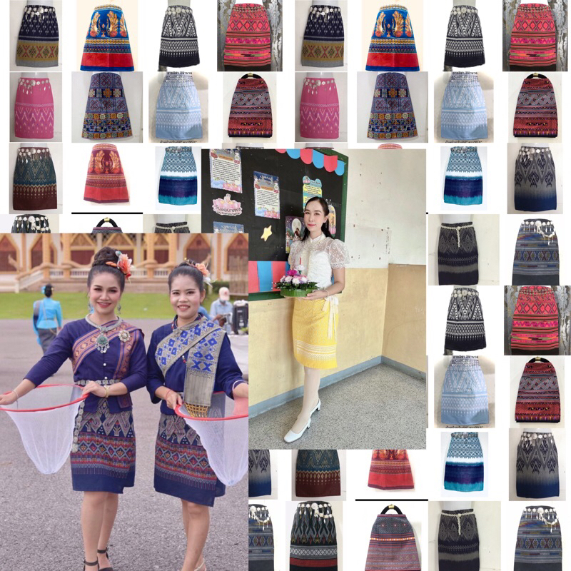 ผ้าถุงสั้นพิมพ์ลาย ผ้าซิ่นล้านนาติดตะขอให้2 อัน เลื่อนเอวตามต้องการ