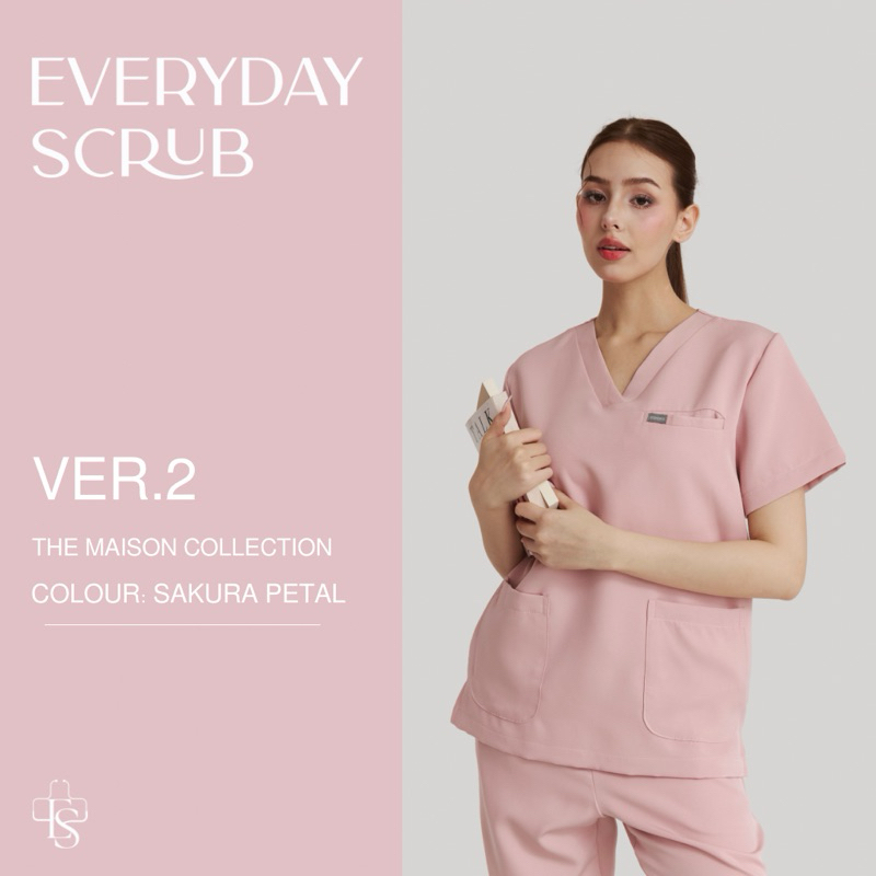 everydayscrub.bkk | ชุดสครับแพทย์(Ver.2) สี Sakura Petal 🌸🍡 (เสื้อพร้อมกางเกง)