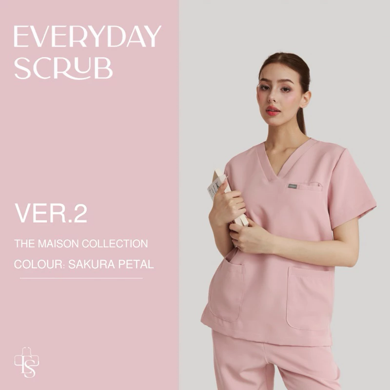 everydayscrub.bkk | ชุดสครับแพทย์(Ver.2) สี Sakura Petal 🌸🍡 (เสื้อพร้อมกางเกง)