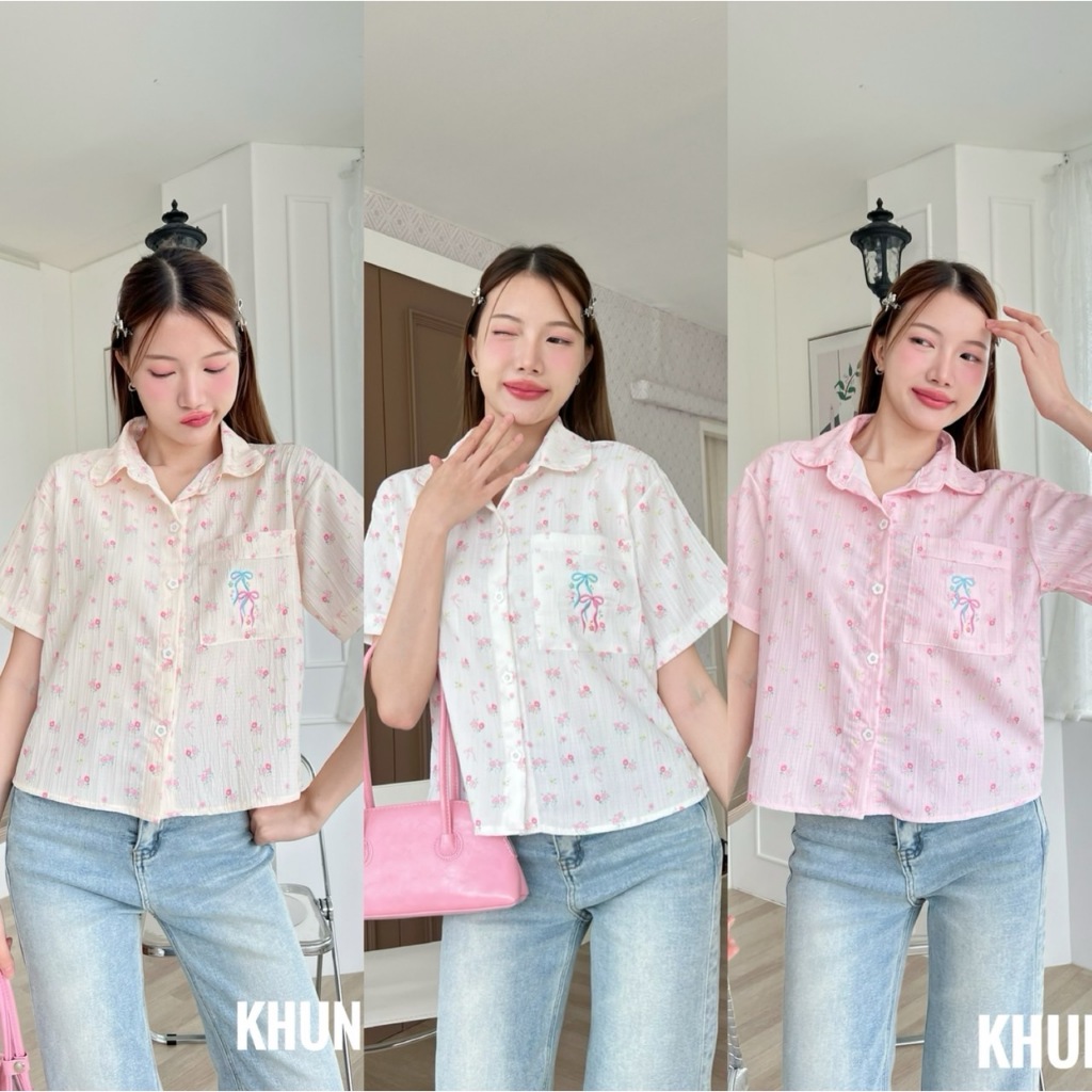📣 พร้อมส่งงง 👑ป้าย KHUN👑🌿รหัสสินค้า :: K026🌿🌈เสื้อคอปก🌈