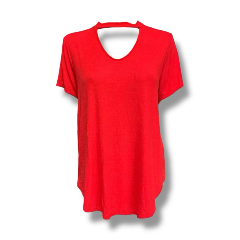 Papaya (ฎ/1) เสื้อยืดผู้หญิง สีแดงผ้ายืด สำหรับสาวพลัสไซส์