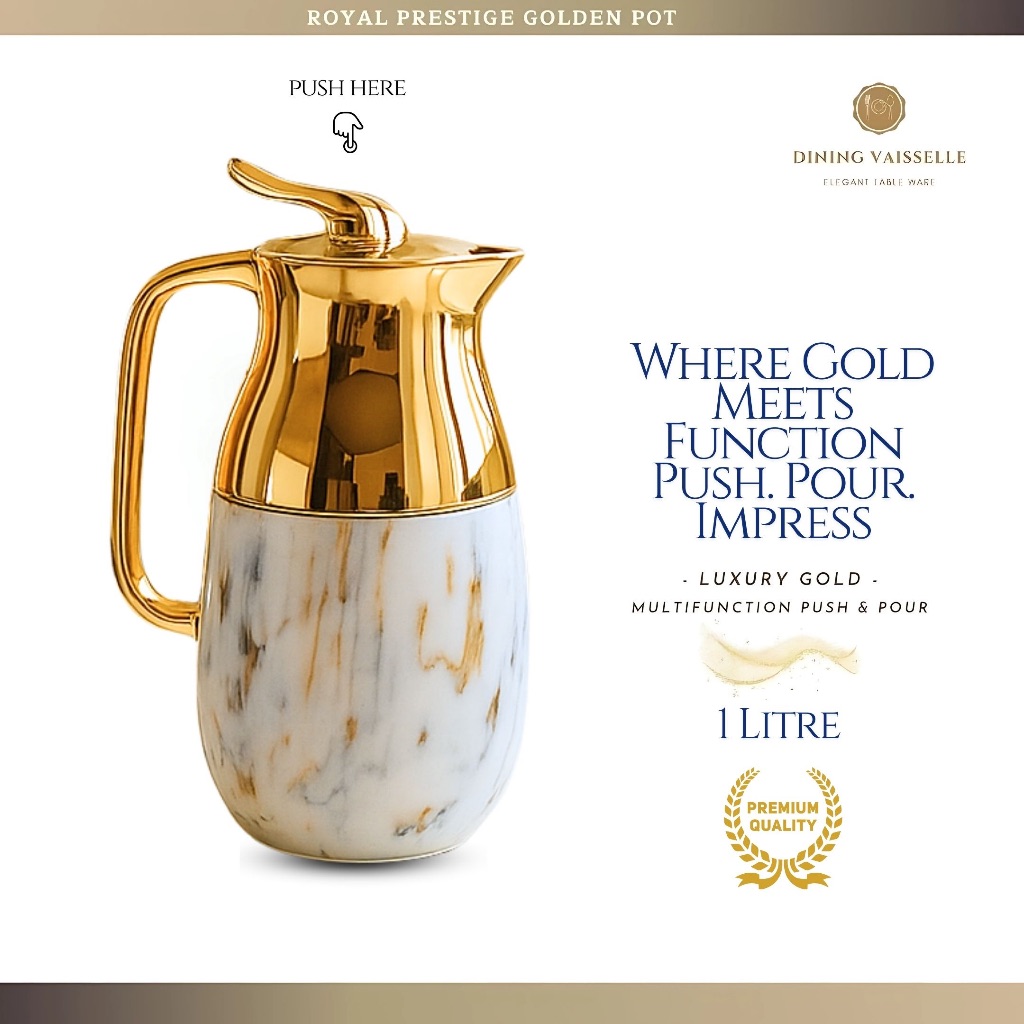 Royal Prestige Golden Oval Pitcher - เหยือกขนาด 1 litre สำหรับใส่น้ำ ชา กาแฟ เก็บความร้อนและเย็น 24ชม