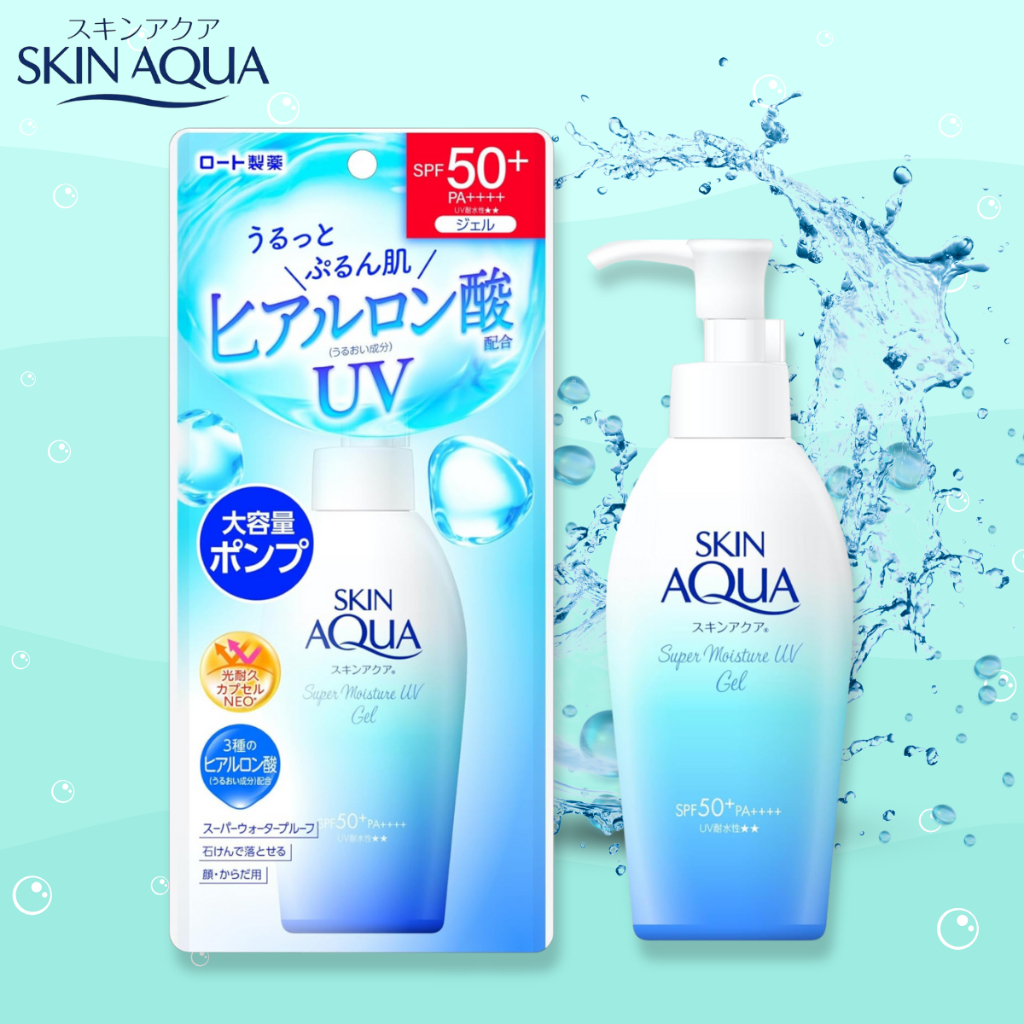 ครีมกันแดด Rohto Skin Aqua Super Moisture UV Gel SPF50+ PA++++ เจลกันแดด 140g ชุ่มชื้น กันน้ำ