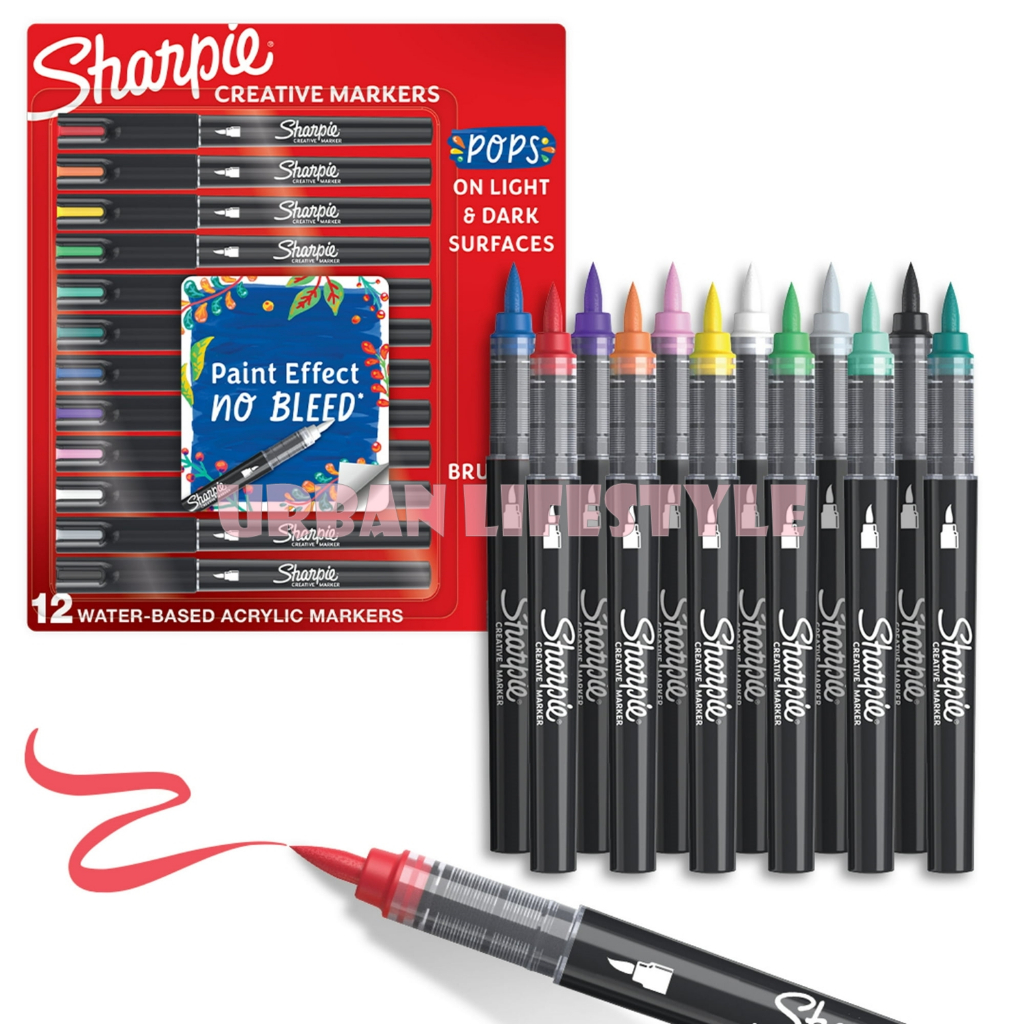 Sharpie Creative Marker ชาร์ปี้ ปากกาอะคริลิค หัวกลม หัวพู่กัน ชุด 5 / 12 สี Water-Based Acrylic Markers