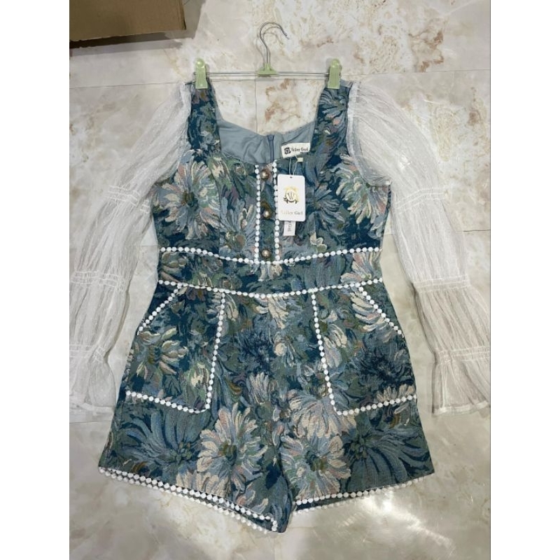 จั้มสั้นกางเกงผ้าทอสีฟ้า อก38เอว32สะโพก42 ยาว29 ไซส์xl งานป้ายvalley girl