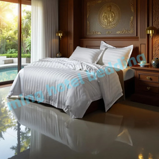 ปลอกผ้านวม สีขาว ลายริ้ว ผ้าคอตต้อน 100% ทอ ต่อตารางนิ้ว 300…