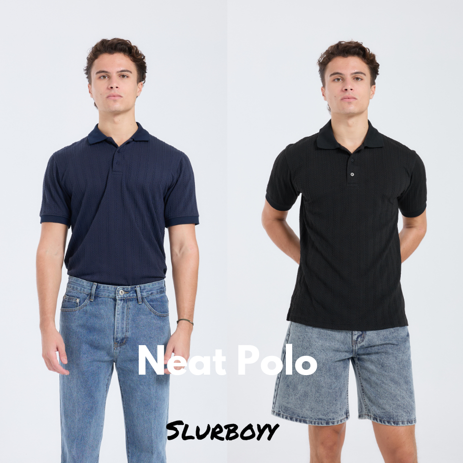 (ส่งด่วน กทม 4 ชม.) SLURBOYY Neat Knit Polo เสื้อโปโลผ้าไหมพรมลายเปีย (SB0831)