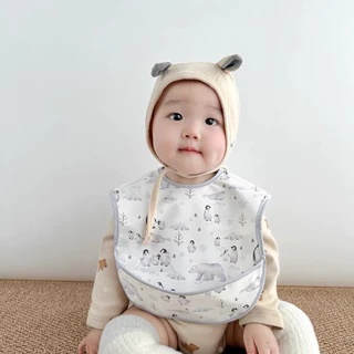 [มาใหม่] ผ้ากันเปื้อนเด็ก กันน้ำ กันเปื้อนจากอาหารเด็ก กระเป๋าด้านหน้า 3 มิติ PU สวมใส่สบาย