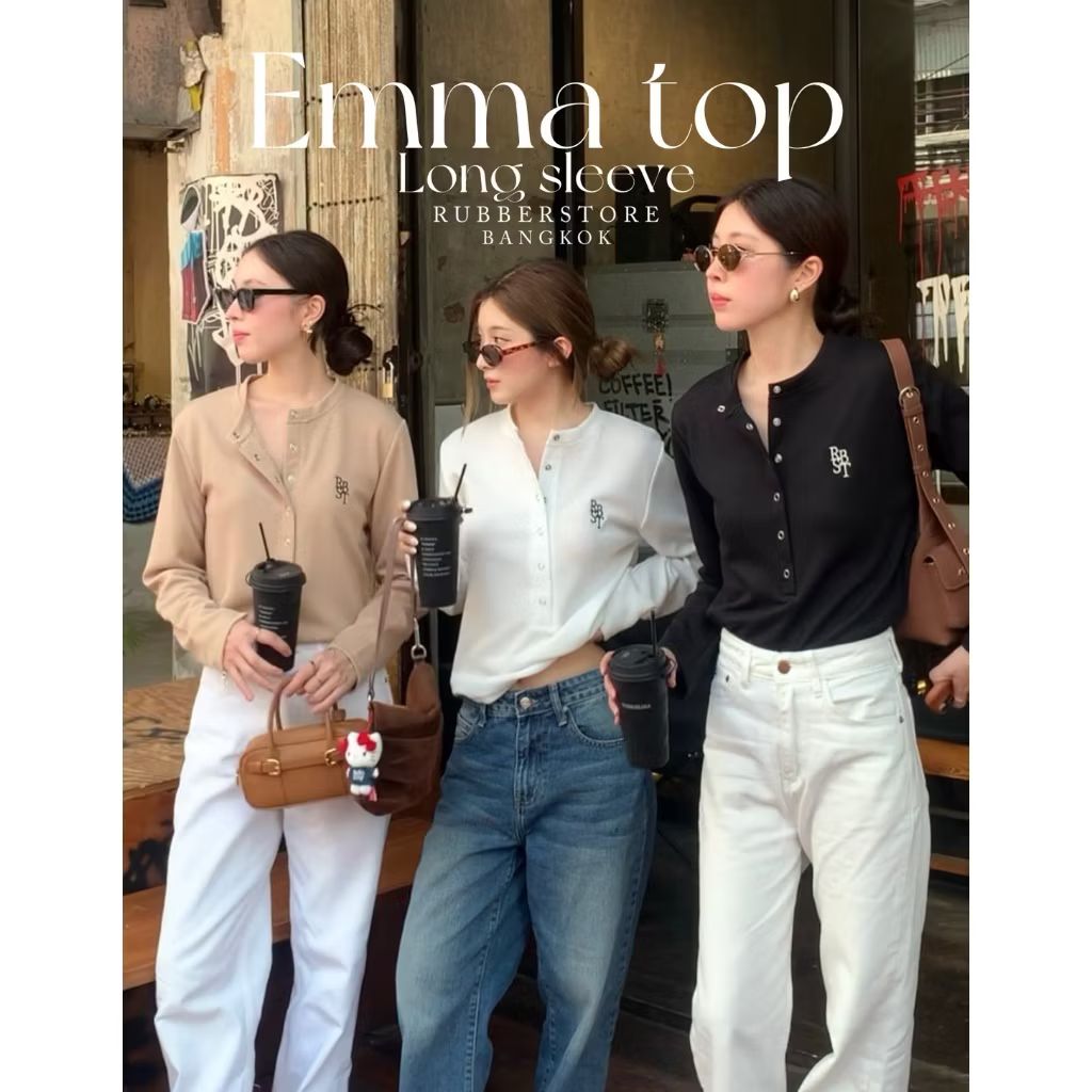 Emma top แขนยาว  เสื้อคอกลมกระดุมหน้า