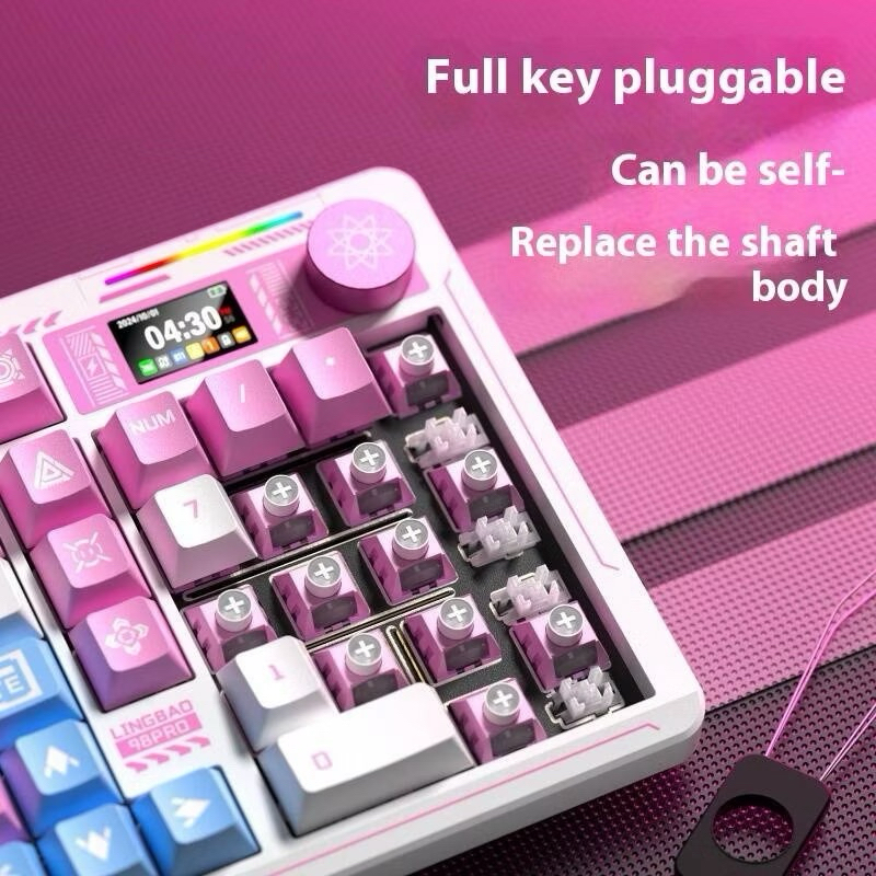 Lingbao K98PRO จอLCD คีย์บอร์ดลายอนิเมะ 3 โหมด USB/2.4G/Bluetooth แบต10000mAh RGB 14โหมดประกัน 1ปี ส่งฟรี