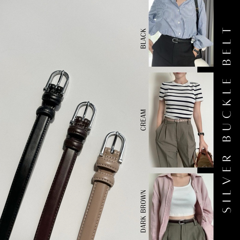 [พร้อมส่ง] WEAR.SOUL #BT133-Silver Buckle Leather Belt เข็มขัดผู้หญิง