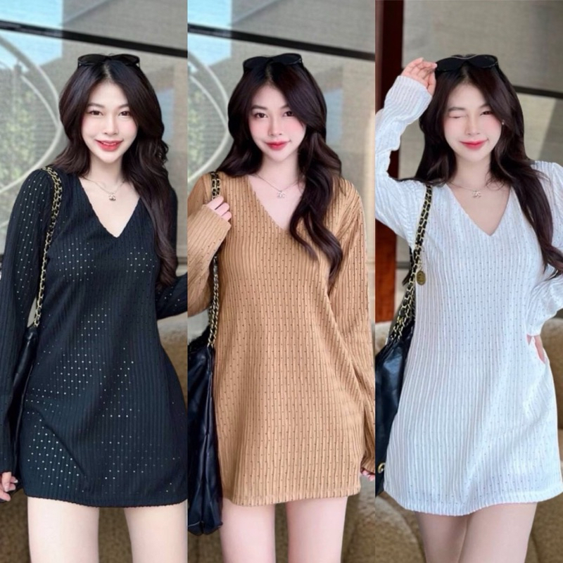 Morgan Knit Top or minidress มินิเดรส แขนยาว ผ้าหยัก