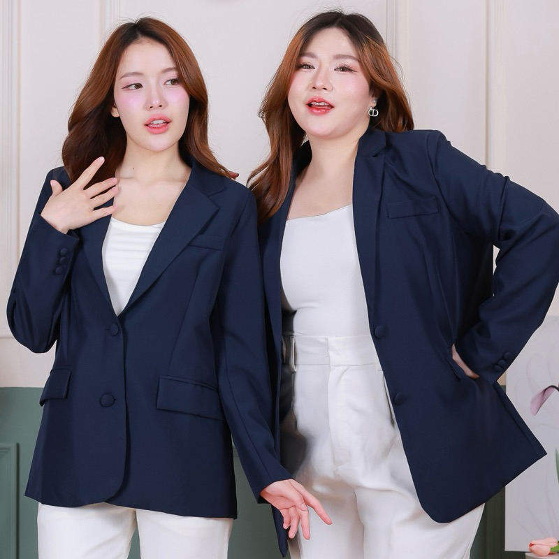 Mabel Blazer - สูททรงบอยสีกรม กระดุมปั้ม อก32-42 สูททำงาน  Blazerสาวอวบ สไตล์เกาหลี มีซับใน ผ้าสูทพรีเมี่ยม