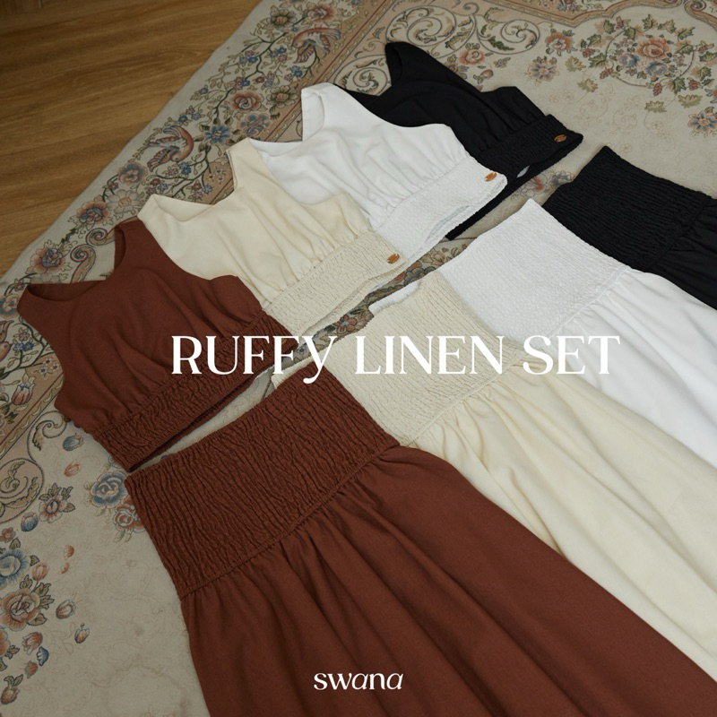 “ Ruffy linen set “ (XS-XL) 💛🍋🤎 เสื้อไขว้หลัง + กระโปรงยาว ผ้าลินิน - Swana.ss