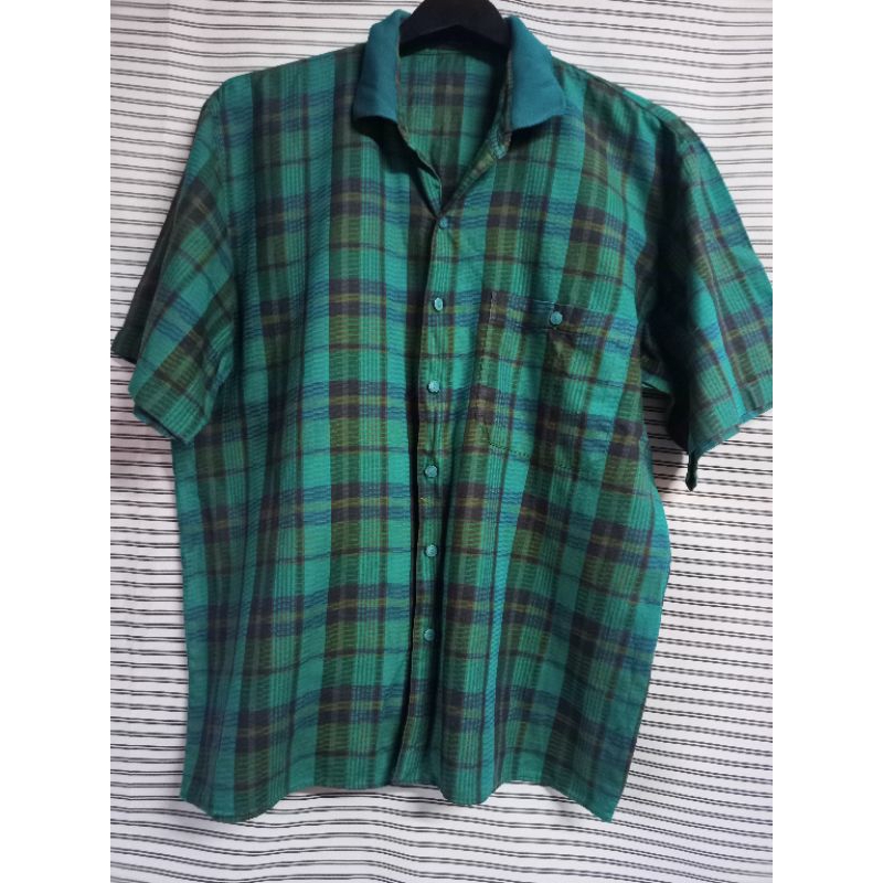 H49 เชิ้ตชายมือสอง คอตตอน ปกผ้ายืด รอบอก 45 บ่า 19 แขน 9.5 ยาว 27