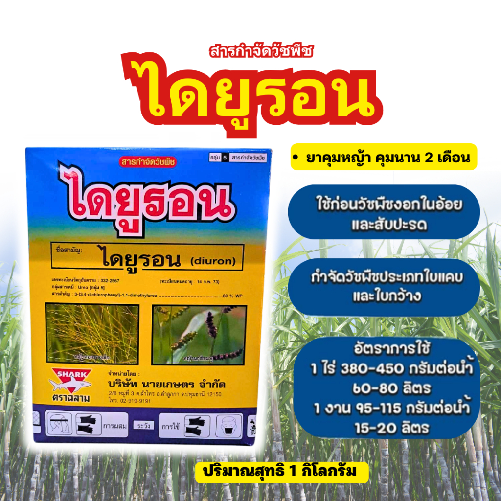 🍀ไดยูรอน80🍀 (ฉลาม)  (ขนาด 1 กิโลกรัม) กำจัดวัชพืชใบแคบ-ใบกว้าง ใช้ได้ทั้งไร่อ้อย มัน และสัปปะรด
