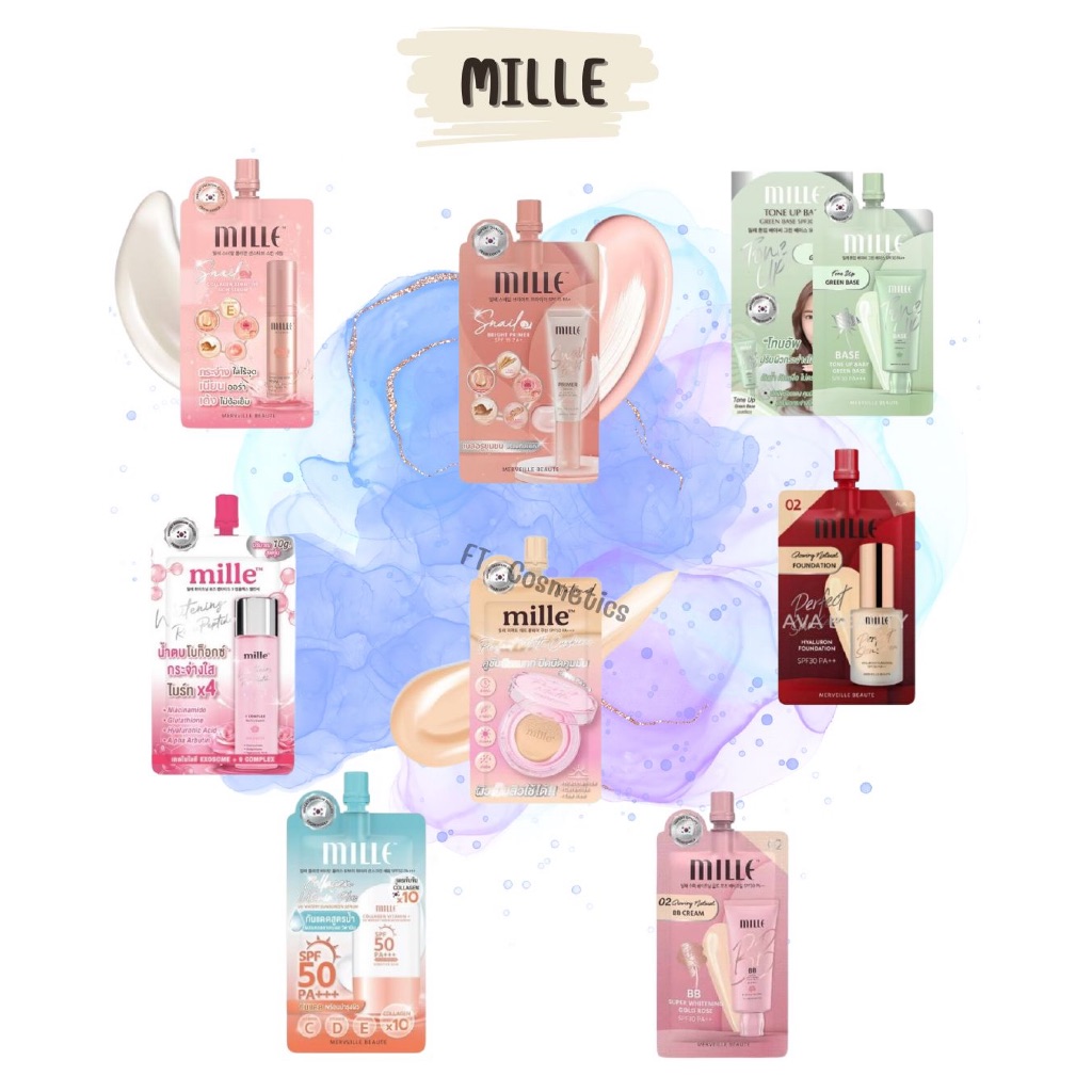 Mille ครีมแบบซองมีให้เลือกแบบ น้ำตบ,กันแดด,รองพื้น 6 g