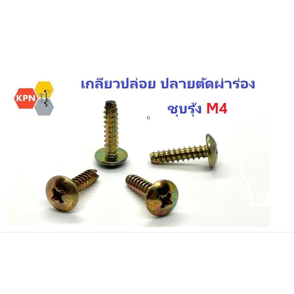 เกลียวปล่อย ปลายตัด ผ่าร่อง หัวร่มรุ้ง M4x12 M4x16 M4x20 ชุบรุ้ง Phillips Truss Head Cut-Thread Flat-End Screw