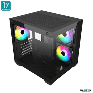 เคสคอมพิวเตอร์ Tsunami Adventure X View Panorama Tempered Glass M-ATX Gaming Case with RGB Cooling Fan x3 ประกัน 1 ปี