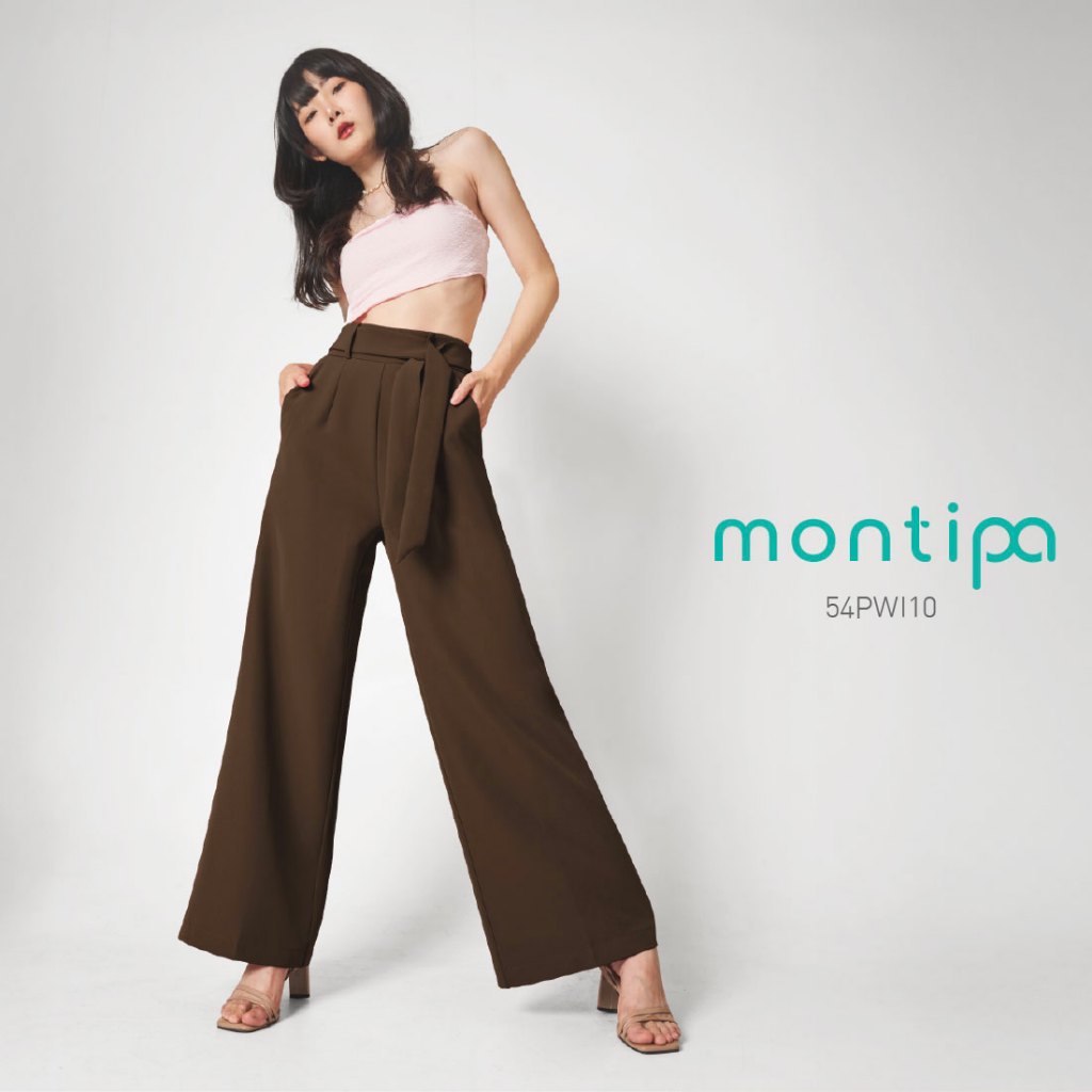 Montipa กางเกงขากระบอก กางเกงผู้หญิง กางเกงทำงาน เก็บทรง เนื้อนุ่ม ใส่สบาย 54PWI10