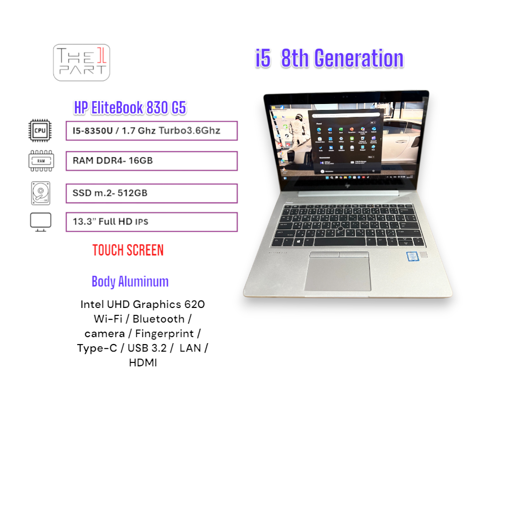 โน๊ตบุ๊ค HP EliteBook 830 G5 | i5 8th | RAM 16GB | SSD m.2-512GB |จอสัมผัส คัดเกรดสภาพดี By The1Part