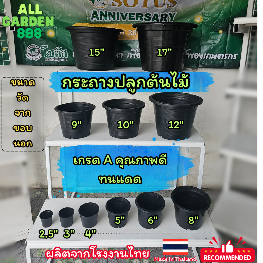 กระถางต้นไม้ดำ 2.5” 3” 4” 5” 6” 8” 9" 10” 12" 15" 17" กระถางต้นไม้พลาสติก กระถางดำ ราคาถูก ผลิตในไทย