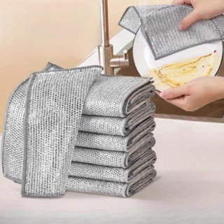 ลวดเงินผ้าล้างจาน ผ้าล้างจาน ตาข่ายล้างจาน  ทําความสะอาด กํา…