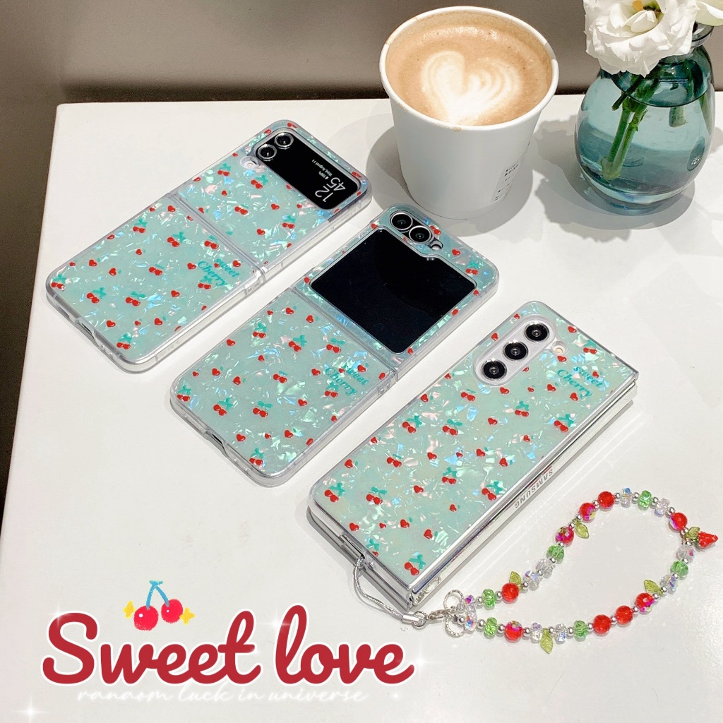 พร้อมส่งจากไทย ! เคสฟลิปหินอ่อนเชอร์รี่แสนมินิมอล พร้อมคล้องมือ (2024) for Samsung Galaxy Z Flip7 Flip6 Flip5 Flip4/3