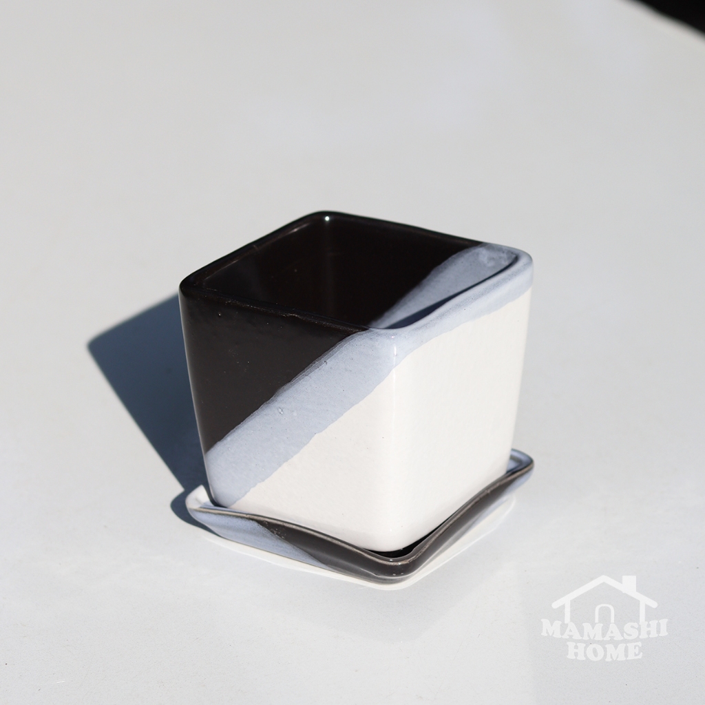 กระถางดินเผา ใส่ต้นไม้มงคล ขนาด 10 ซม 4 นิ้ว พร้อมจานรอง