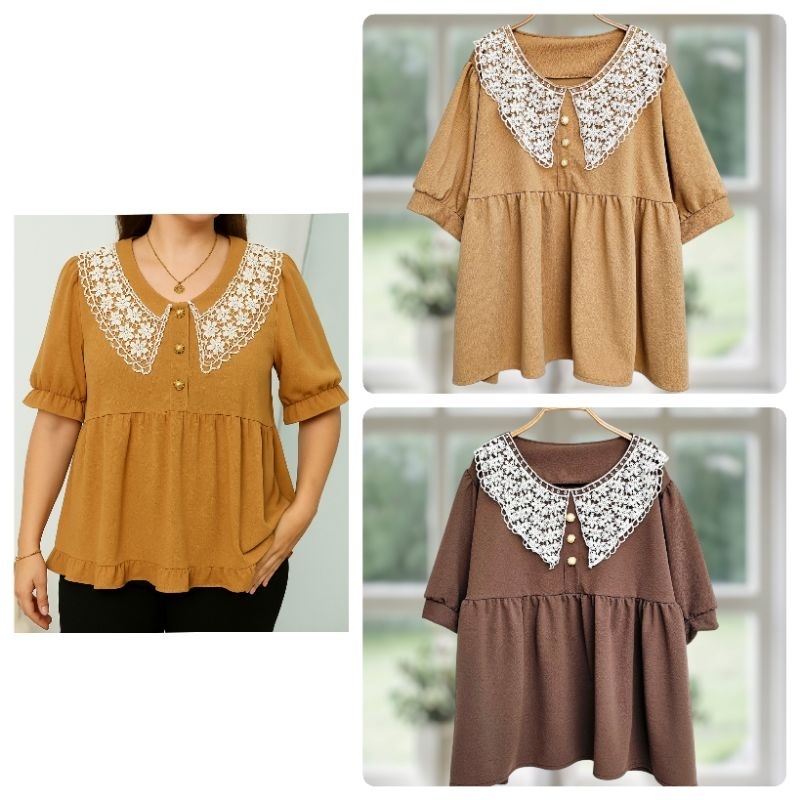 เสื้อผ้าไซส์ใหญ่ เสื้อคนอ้วน ผู้หญิง plussize เสื้อปกลูกไม้ อก 60 นิ้ว++