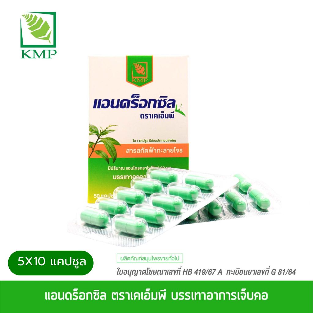 Androxil แอนดร็อกซิล 20  ฟ้าทะลายโจรสกัด 20 มก. ตรา KMP แก้วมังกรเภสัช  [ผลิตภัณฑ์สมุนไพรขายทั่วไป]