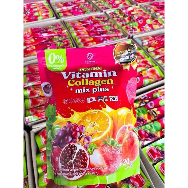 Pontina Vitamin Collagen Mix Plus พรทิน่า น้ำชงคอลลาเจน [ 1 ห่อ 20 ซอง ]