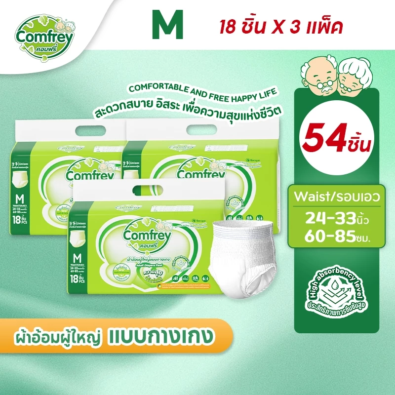 [ไซส์ M 3แพ็ค] Comfrey แพมเพิสผู้ใหญ่แบบกางเกง ราคาประหยัด