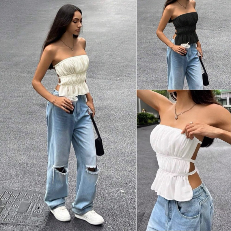 𝐌𝐀𝐘𝐔 พร้อมส่ง✨เสื้อเกาะอกงานโชว์หลังมีสายผูกเก๋ๆ( 5 สีให้เลือก )