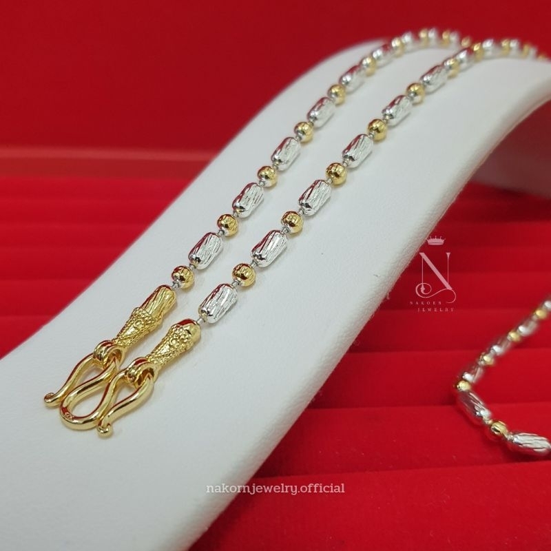 NL226 สร้อยคอ 2กษัตริย์(RK) แคปซูลขาว ก้านขาว เม็ด3มิล 1บาท เกรดพรีเมี่ยม ไม่ลอกไม่ดำ ใส่อาบน้ำได้ ม