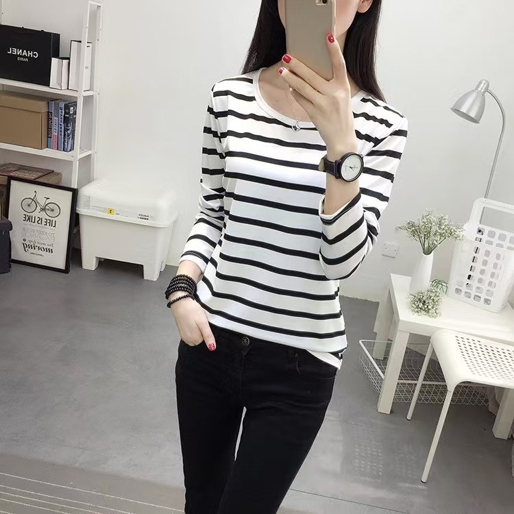 เสื้อยืดคอกลม เสื้อยืดลำลองเสื้อแขนยาวผู้หญิง ผ้ายืด สไตล์เกาหลี - รูปที่ 3