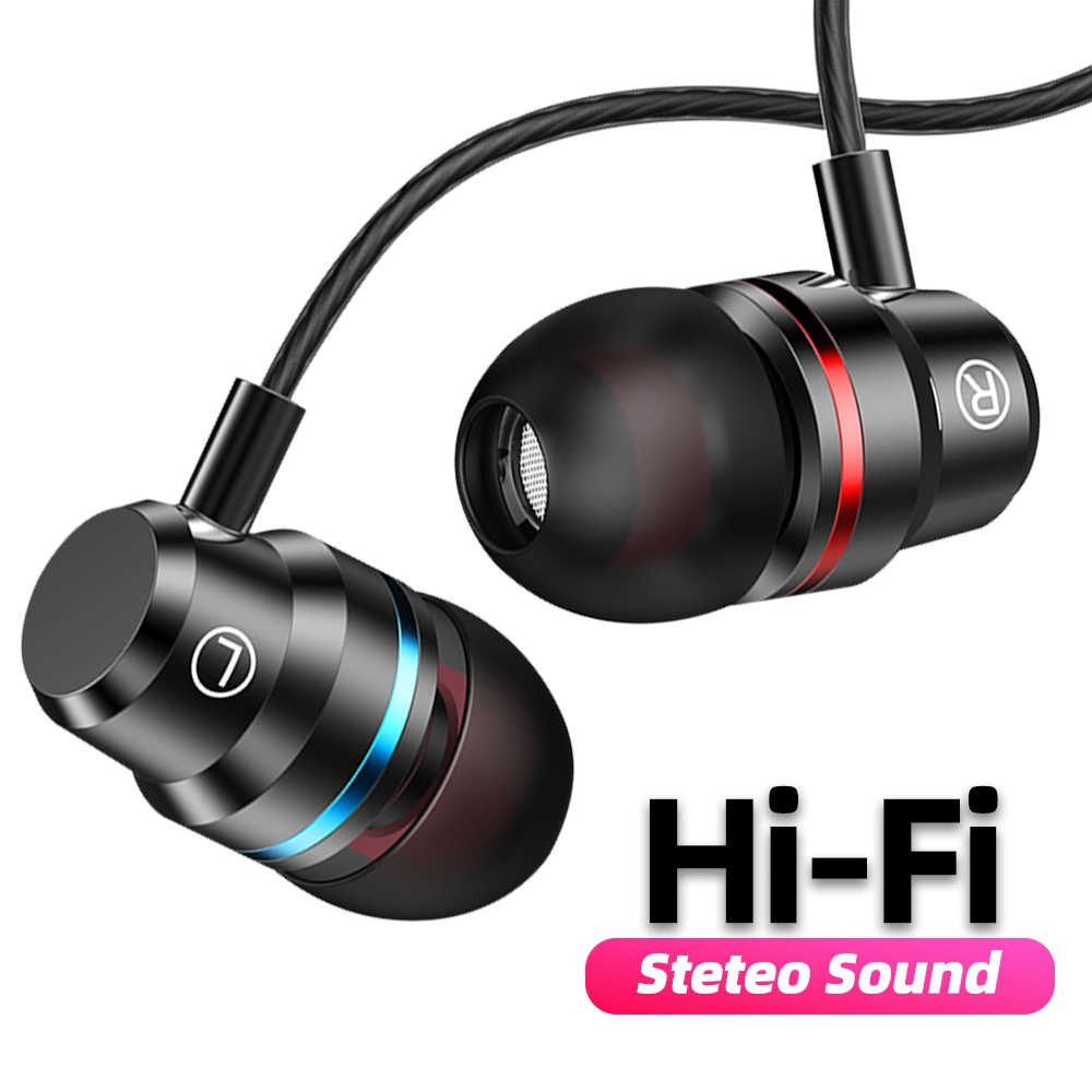 🔥ส่งจากไทย🔥3.5mm ซับวูฟเฟอร์แบบมีสายหูฟัง HiFi กีฬากันน้ำแบบใส่ในหูพร้อมไมโครโฟน